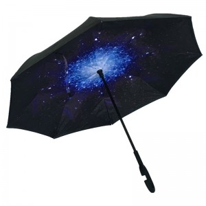 C-alakú esernyő fogantyú testreszabott kétrétegű egyenes eső-esernyő
