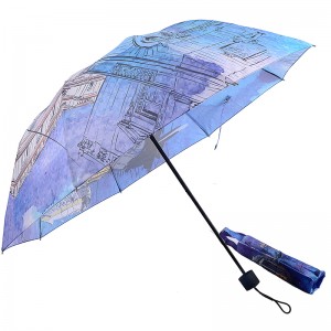 Bevásárló táska digitális nyomtatás 3 összecsukható esernyő az utazáshoz