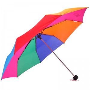 Szivárvány színű 21inch * 8k 190T pongee szövet 3-szoros esernyő műanyag fogantyúval