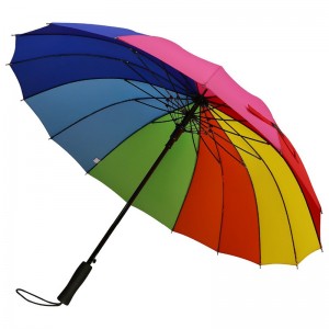 16 bordás automatikus nyitott promóciós esernyő keret Szivárvány színű, kompakt, egyenes esernyő