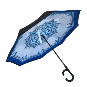 2019-es marketing ajándékok Automatikus nyitott kézi bezárás Különleges esőirányú szélálló fordított esernyő