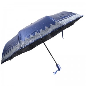 Különleges anyag, kék színű UV bevonat 3-szoros automatikus nyitású és automatikus bezárási esernyő