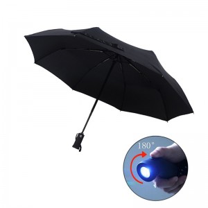 Nagykereskedelem Automatikus fáklya fogantyúval 3 Összecsukható esernyő, LED-es lámpával