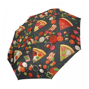 Pizza vicces nyomtatás Promóciós ajándékok elem egyedi logó nyomtatás 3-szoros automatikus nyitású és automatikusan zárt esernyő