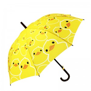 23 hüvelykes pongee szövet automatikus nyitott sárga kacsa rajzfilm minta egyenes esernyő